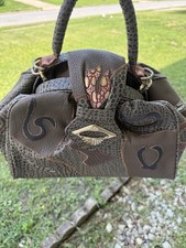 Women's Brown Animal Print Satchel Top Handle Bag Magnetic Closure Lined Silver