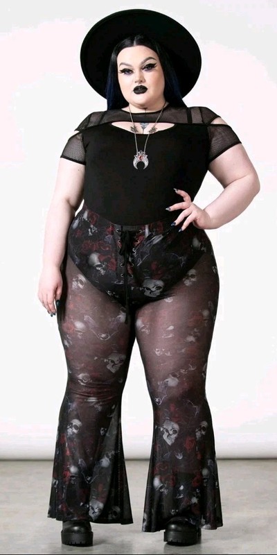 Killstar Spirala Mesh Bell Bottoms Pants 4XL Black Women New Goth Alternative