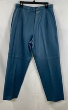 Vintage Terry Lewis Women's Teal Blue Leather Pants High Rise Tapered Size 16