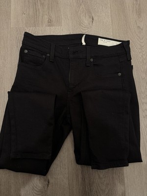 Rag & Bone Women's Sz 27 Black Raw Hem Mid-Rise Ankle Skinny Denim Jeans $195