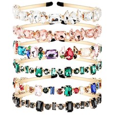 6 pcs Rhinestone Headbands for Women, 6 Styles Elastic Crystal Metal