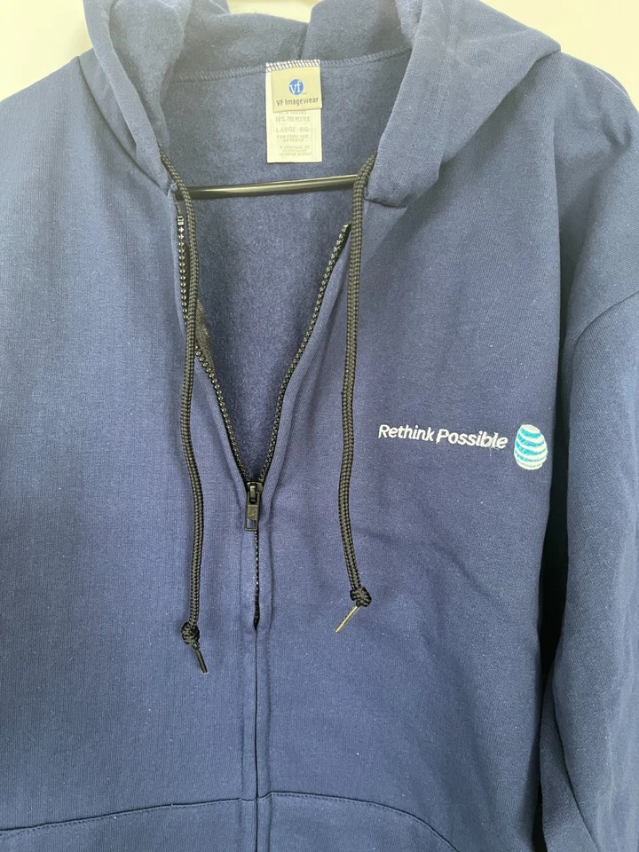 Blue AT&T Employee Full Zip Hoodie Mens Size Large Long Sleeve Embroidered Logo - Image 2 of 4