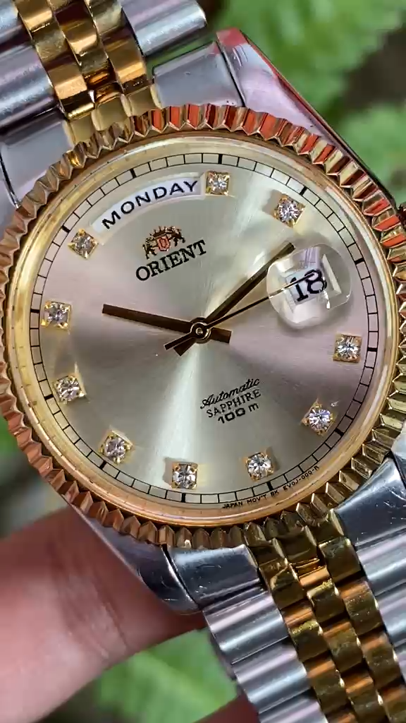 Rare Orient President Day Date Automatic Diamond Gold Dial Two