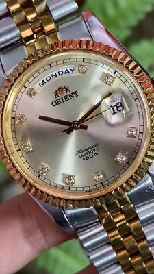 Rare Orient President Day Date Automatic Diamond Gold Dial Two