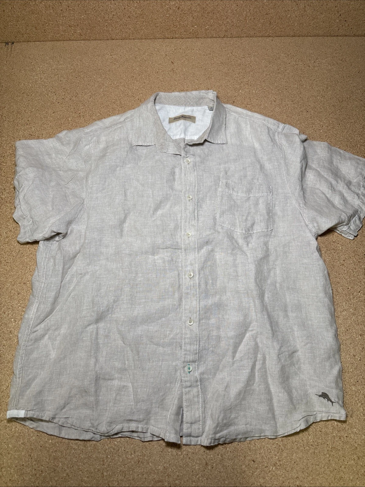 Tommy Bahama Shirt Men XL Beige 100% Linen Party Breezer Short Sleeve C2