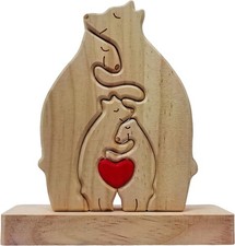 Personalized Wooden Bears Family Puzzle with Heart Decorations, Blank Bear