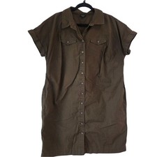 Talbots Plus Petites Green Poplin Shirt Dress Midi Length Classic Women's 14WP