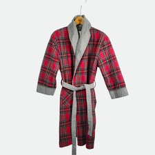The Vermont Country Store Red Tartan Plaid Flannel Lined Bathrobe Mens M HEAVY