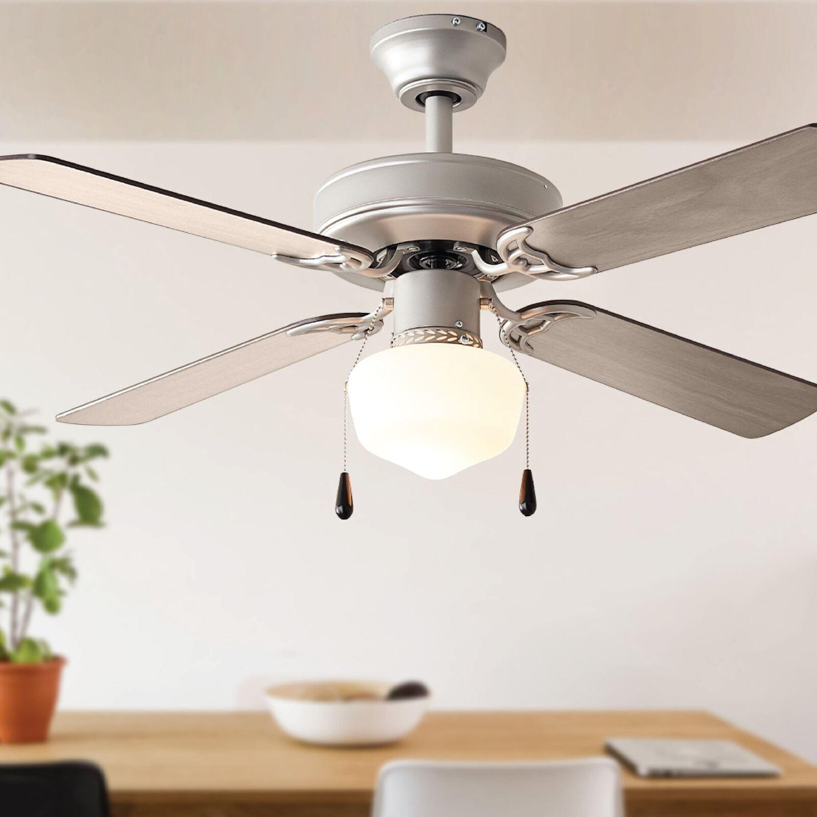 Ceiling Fan 3 Speeds Quiet Reverse Airflow Satin Nickel 4 Blades 42 in Bedroom