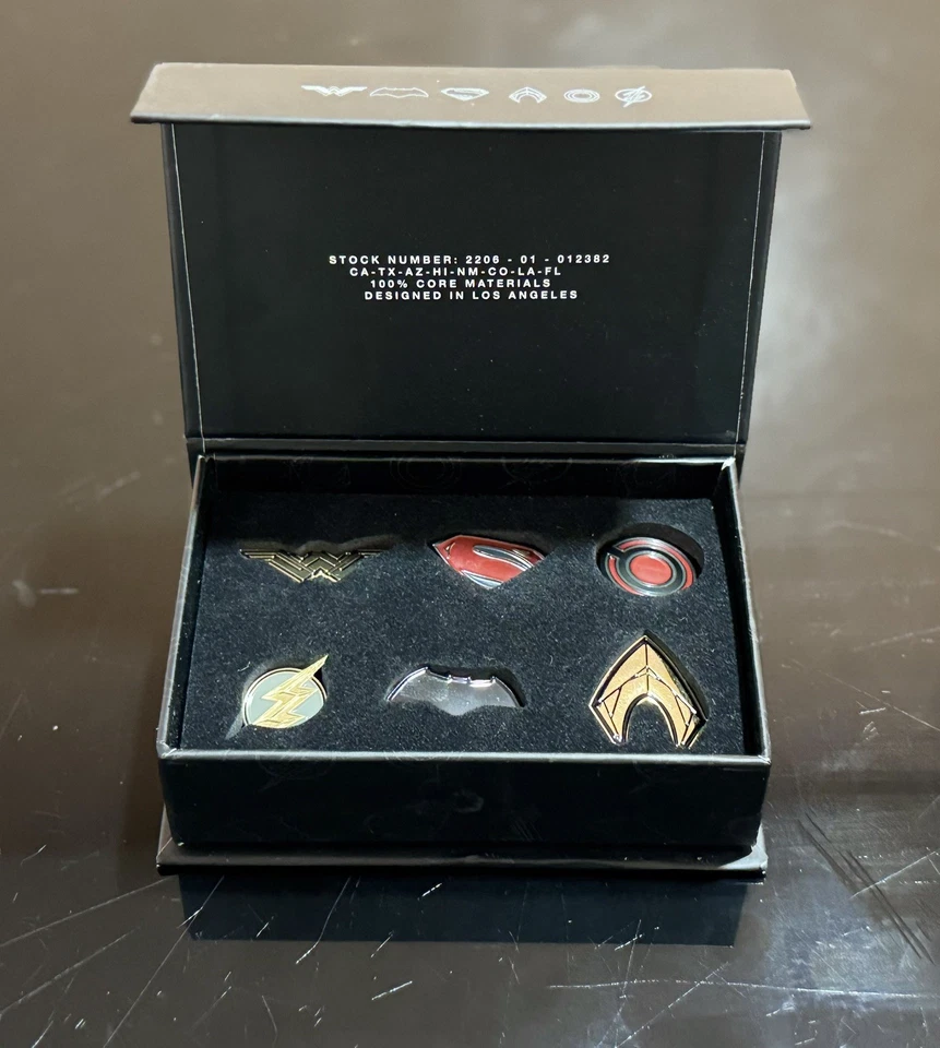 Justice League Superhero Emblem 6 Pin Set 2017 by Shoe Palace with DC Box - Image 3 of 4