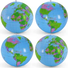 16 Inch Inflatable Globe ,Blow up World Globe Beach Ball, Earth Beach Ball 