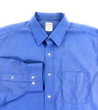 Brooks Brothers Men's Regular Fit Non-Iron Cotton Pocket Blue Dress Shirt 17-2/3