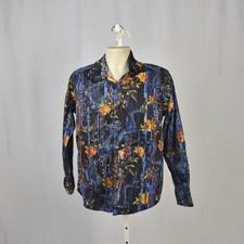 Robert Graham Blue Asian Floral Dragon Classic Button Down Shirt Size S