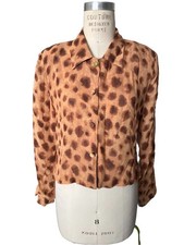 Vintage Animal Leopard 🐆 Print Cropped Button Up Blouse With Shoulder Pads L