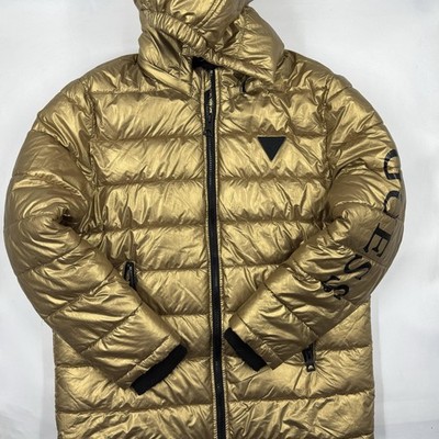 GUESS Youth Teen Gold Polyester Puffer Jacket Hooded Quilted Zip 15-16 Years