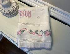Pottery Barn Kids LoveShackFancy Hearts of Roses Knit Baby Blanket Mono Emerson
