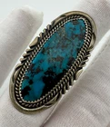 Native XL Turquoise Ring Signed B Sterling Silver Size 8 Vintage 18.3g