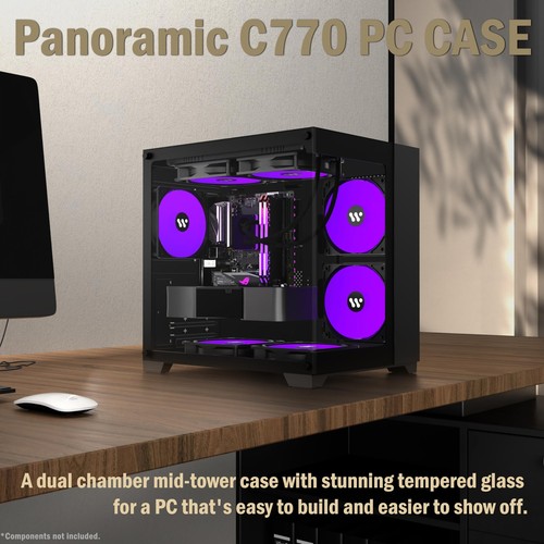 Micro ATX Tower PC Gehäuse 4 PWM ARGB Lüfter Gaming PC Mini Gehäuse mit - Bild 2 von 5