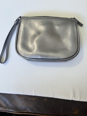 Talbots Genuine Butter Soft Leather Dark Silver Gray 7'' Wristlet Cosmetic Bag