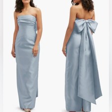 NWOT Alfred Sung MIST Strapless Bow Back Satin Column Gown Sz 16 $289 D856