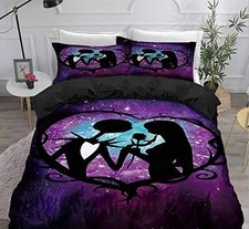 3pcs Nightmare Christmas Duvet Cover Sets, Jack and Sally Rose Decor,100 Mic...