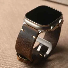 Retro Genuine Pull Up Leather Band For Apple Watch Ultra 2 10 49mm 45/46mm Strap