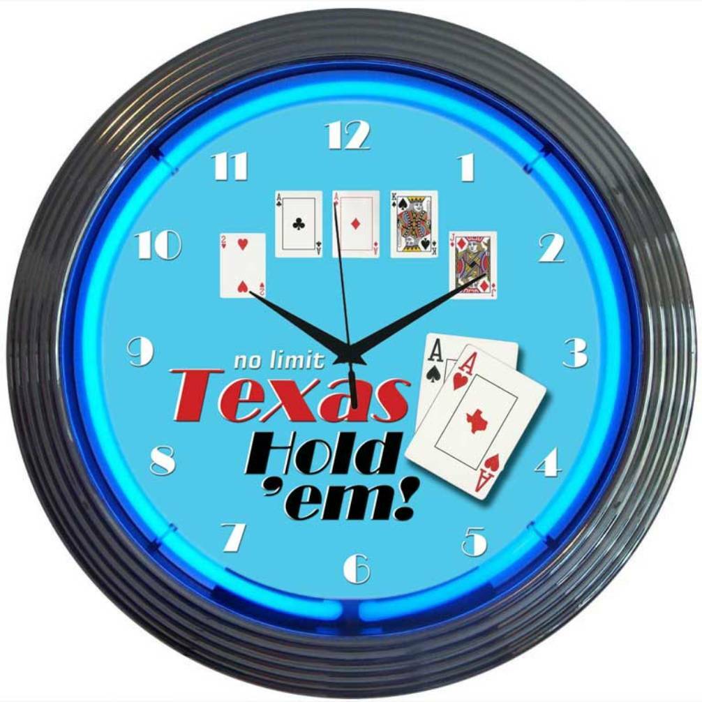 Poker neon clock sign night bar wall lamp light glass art Texas Hold em Holdem