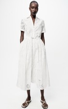 ZARA WOMAN COLLARED ZW COLLECTION EMBROIDERED SHIRT WHITE DRESS Size S 2614/271