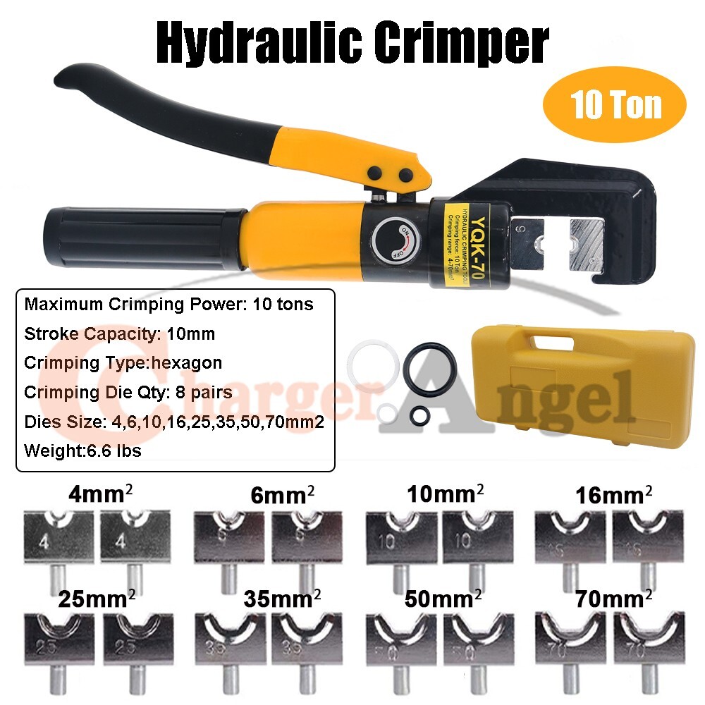 10T Hydraulic Crimper 12 to 2/0 AWG Wire Battery Cable Lug Terminal Crimping Too