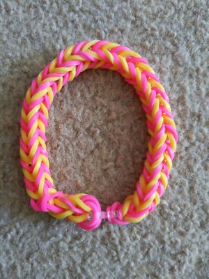 Armband Mädchen rosa und gelb Webband ca. 17 cm