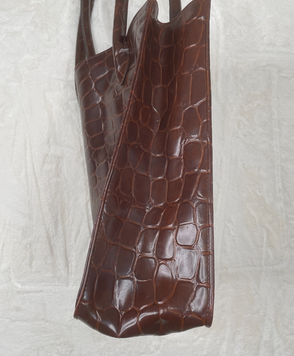 VTG Ralph Lauren Safari Faux Crocodile Embossed Brown Tote Travel