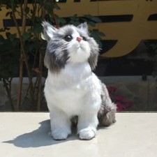 Charming Lifelike Handcrafted Cat Figurine Plush Stuffed Animal Toy, 8"