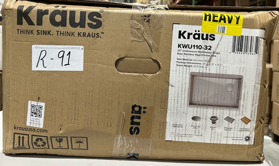 Kraus KWU11032 Workstation 32" Undermount 16 Gauge Single Bowl Kitchen