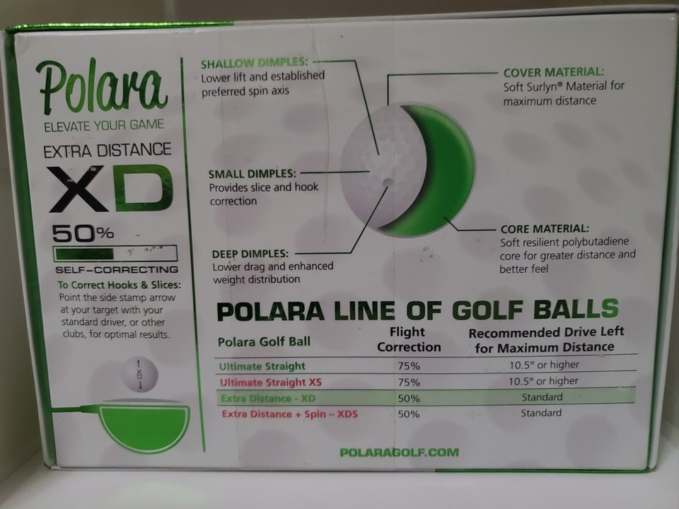 1 DOZEN POLARA EXTRA DISTANCE XD GOLF BALLS NEW 50 SELF CORRECTING