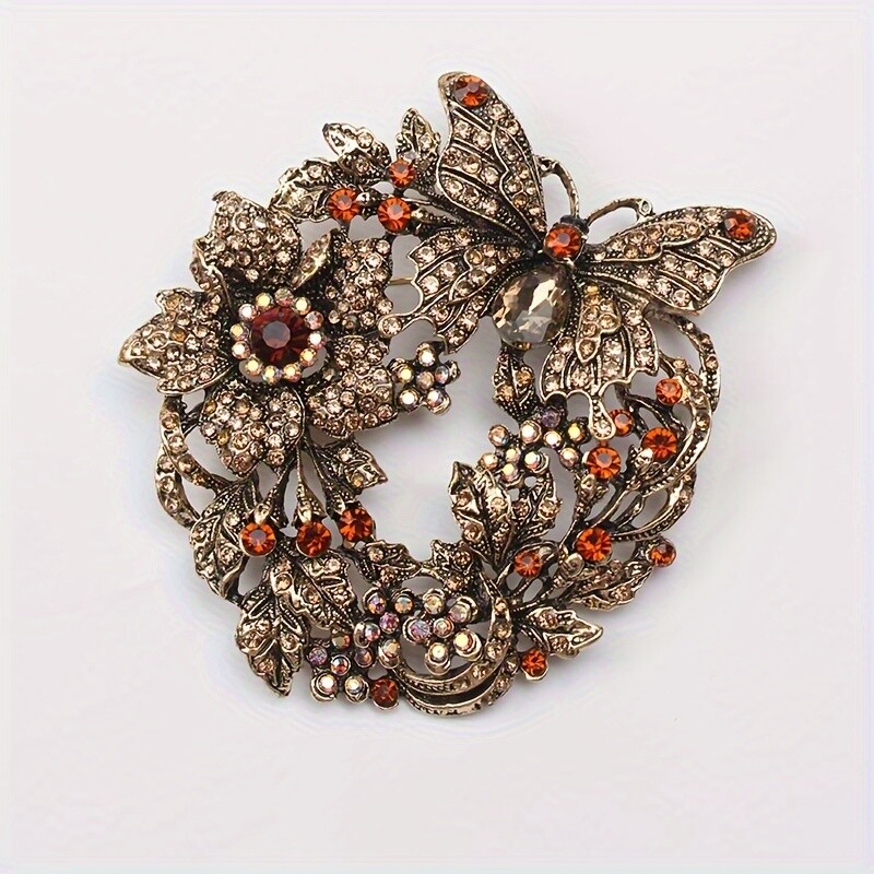 Women Butterfly Wreath Brooch Pin - Elegant Animal Shape Jewelry Accessory