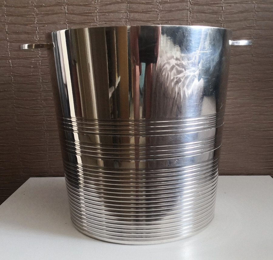 OLD ART DECO CHAMPAGNE BUCKET in SILVER METAL hallmarks ERCUIS
