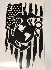 Black Marine Corps USMC US Flag EGA Vinyl Sticker Car Truck Window Decal 4 X 7 “