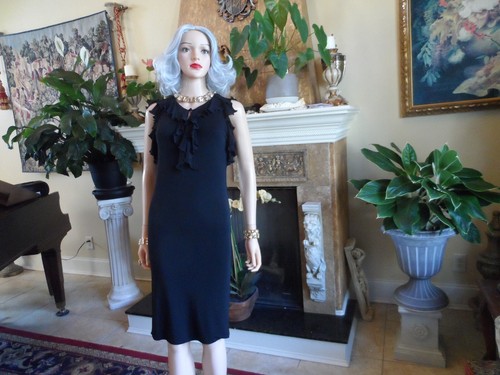 Gucci Black Ruffle Front V Neck Sheath Dress Size S - Picture 4 of 22