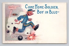 Military Comic COME HOME SOLDIER BOY IN BLUE 1906 Postcard 7A