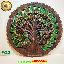 24" Bodhi Tree Wood Panels Wall Art Wood Carving Round Wall Decor Decorated Mosi