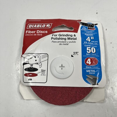 Freud-Diablo DCF040050S04G 4 Pack, 4'' 50-Grit Fiber Discs for Metal 5/8'' Arbor