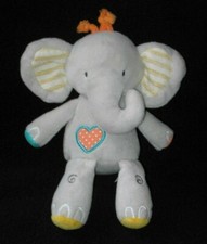 Tickle  Main Elephant Baby Plush Rattle Heart Striped Ears 7" Lovey Small Gray