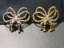 Vintage Musi Aurora Borealis Formal Bow Dichroic Rhinestone Shoe Clips