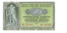 Czechoslovakia  50   Korun  1953  Series BA  Uncirculated Banknote AAA1