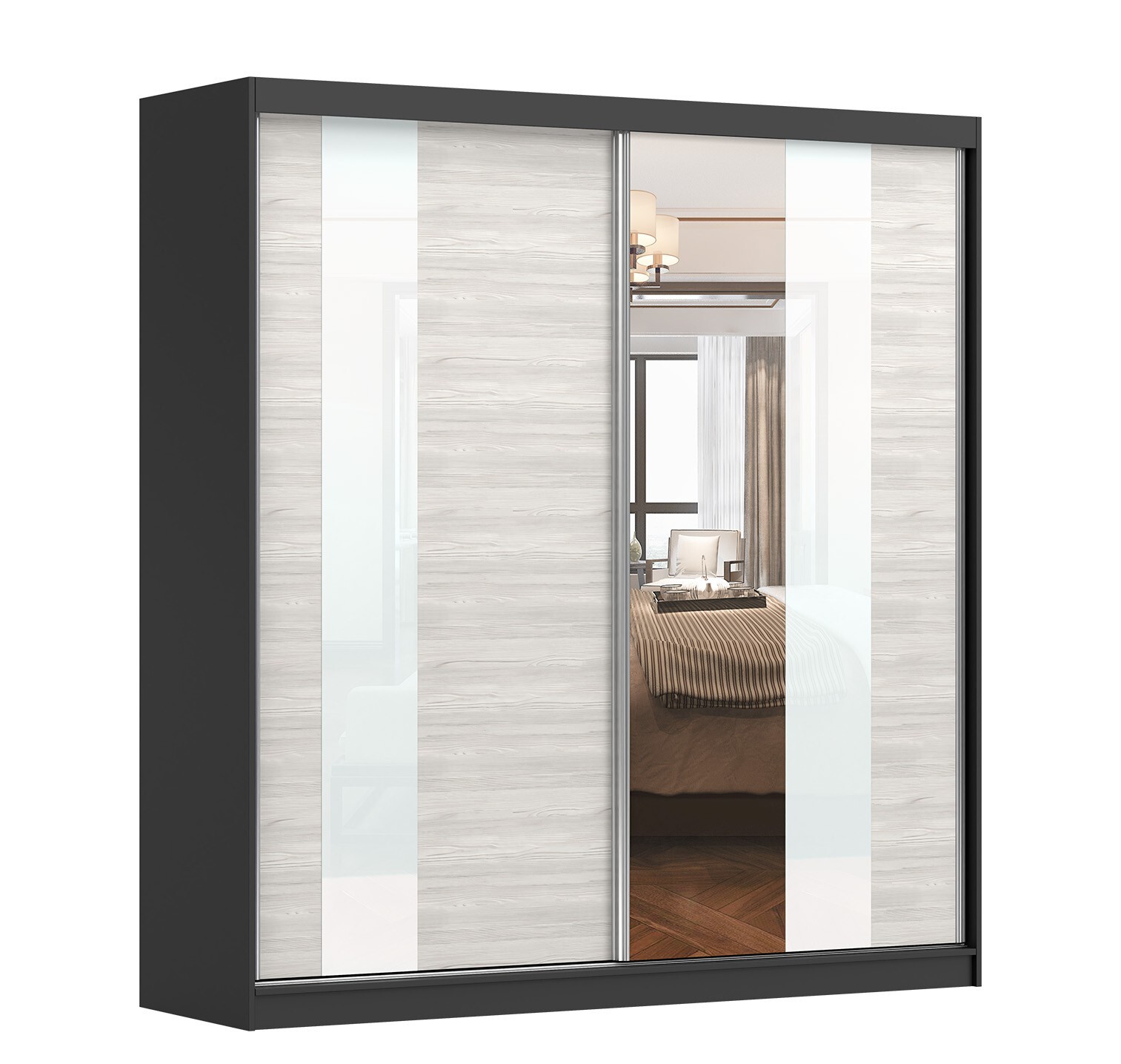 Schwebetürenschrank Kleiderschrank mit Glaseinsatz Spiegel - Claudia 32 200 cm