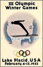 New York Lake Placid Skiing 1932 Vintage Poster Print Winter Snow Skiing Art