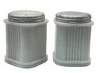 Pair Vintage Milk Glass Lidded Cream Jars Art Deco Mid Century Modern Canister