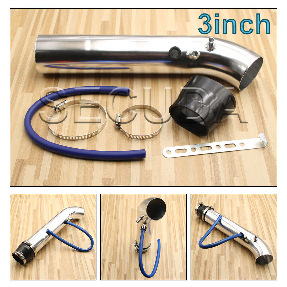 HQ 3"/76mm Aluminium Cold Air Intake Duct Pipe Tube Auto Car Kit Silver
