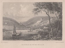Neckarsteinach Original Stahlstich Willmann 1883