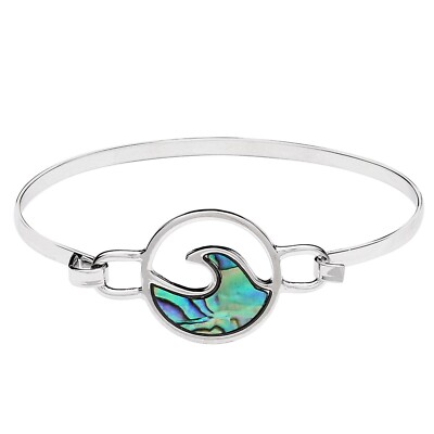 Wave Bracelet Thin Hook Bangle Abalone Shell Ocean Surf SILVER 5081